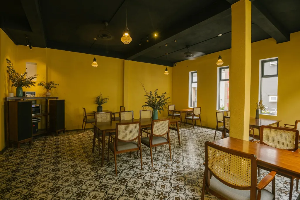 Patterned tiles and vintage wood