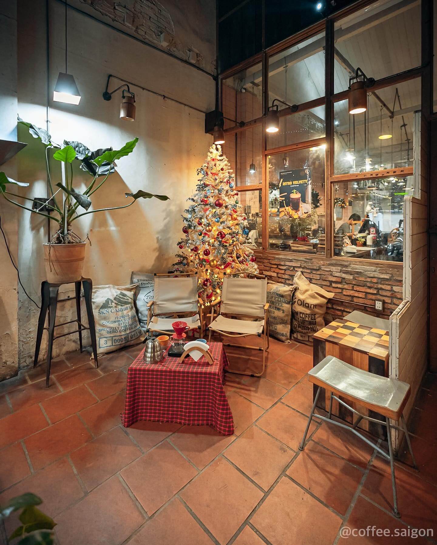 The coffee bean bags and pour-over corner at Barista Collective