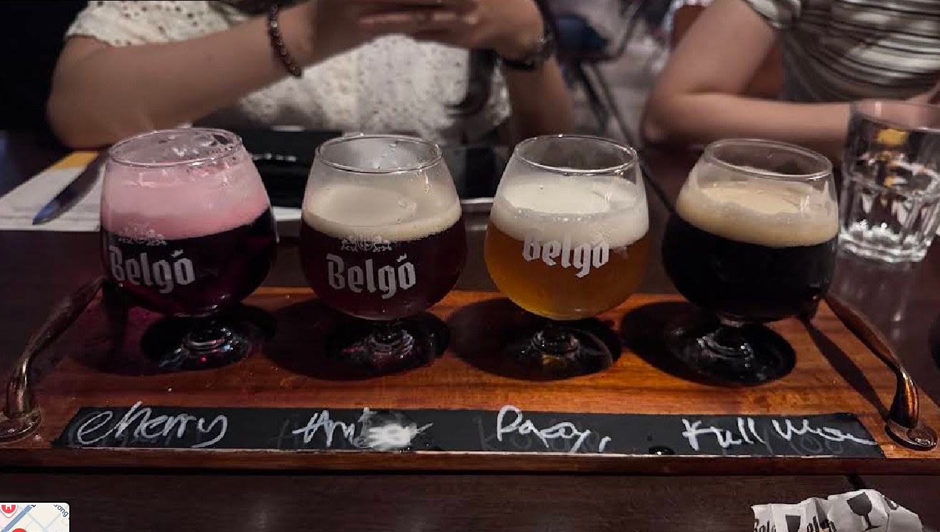Khay thử bốn ly bia Belgo: Cherry, Amber, Pale, Full Moon