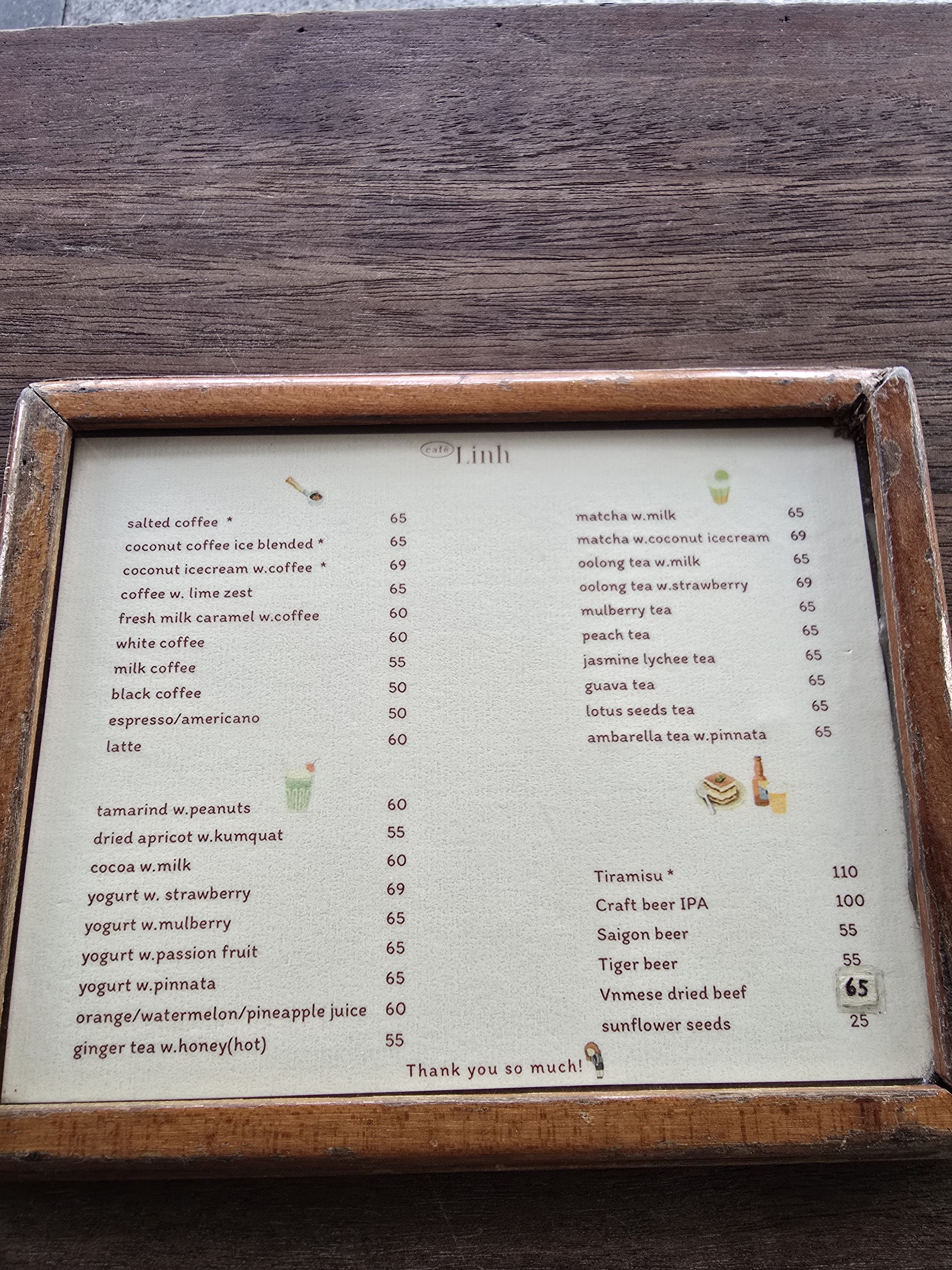 Bảng menu gốc tháng 09/2026 tại quán