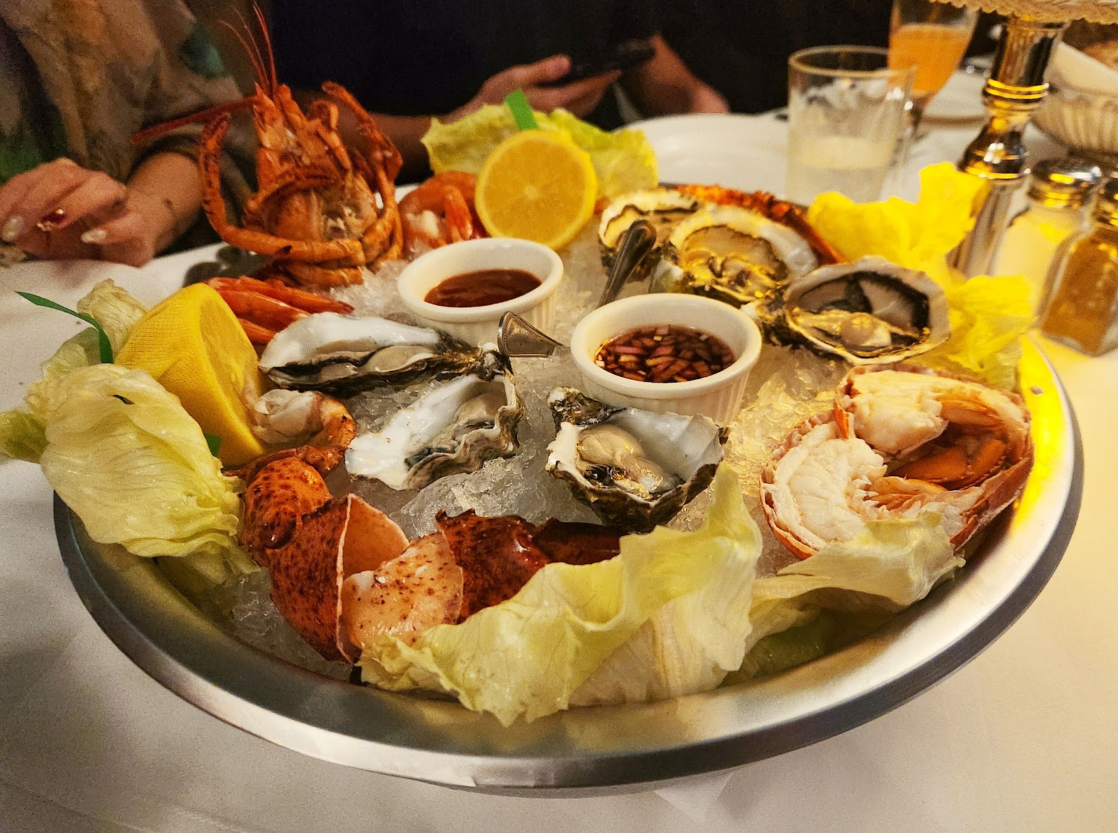 Seafood tower with lobster and fresh oysters
