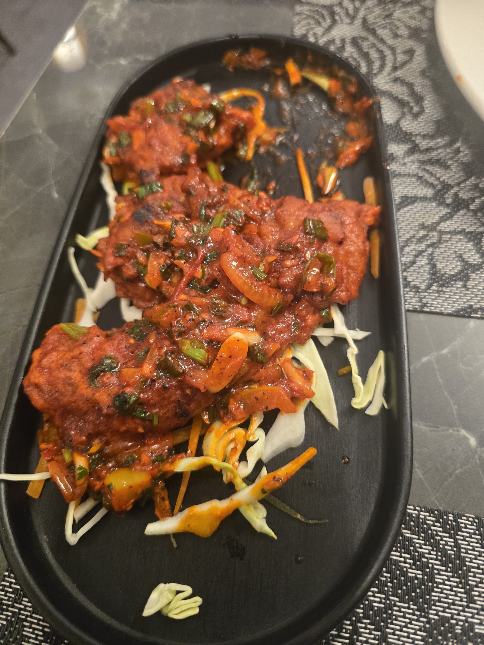 Chili-glazed chicken with scallions