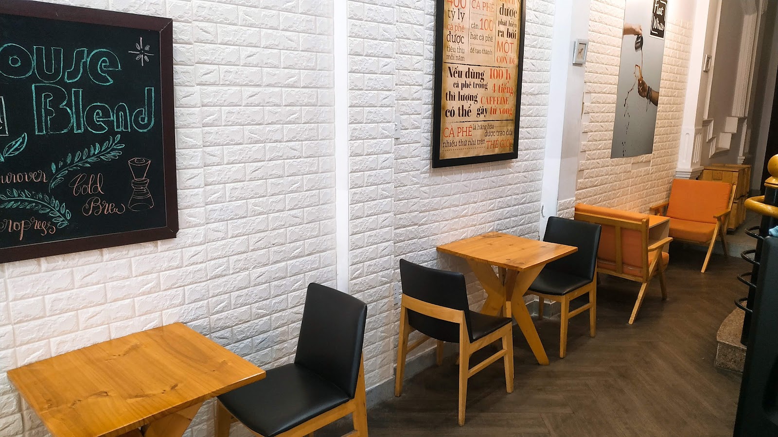 The quiet modern interior of Flat White Coffee