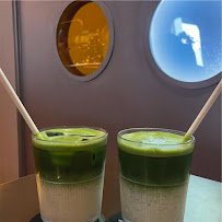 Two iced matcha lattes