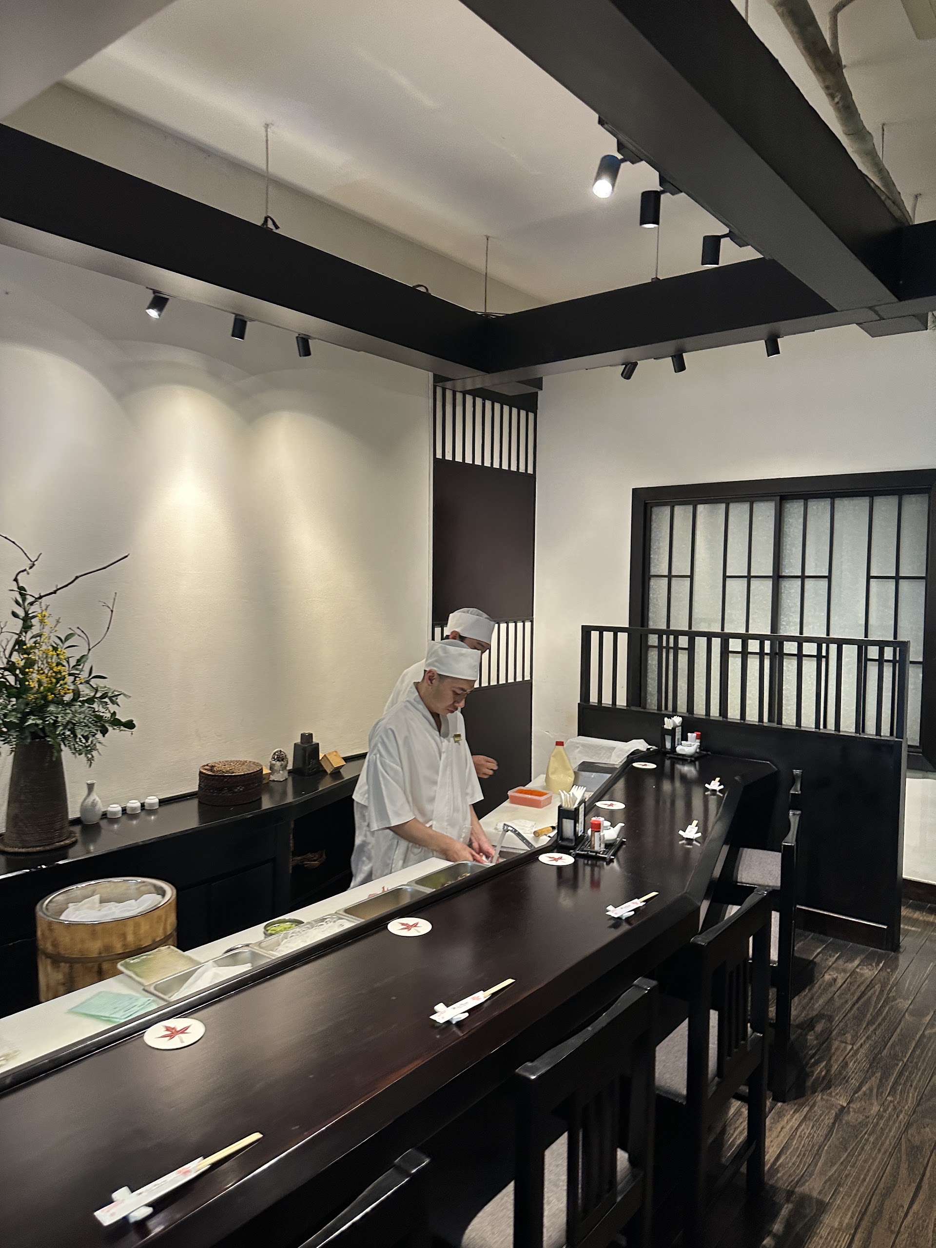 The sushi counter with chefs at work