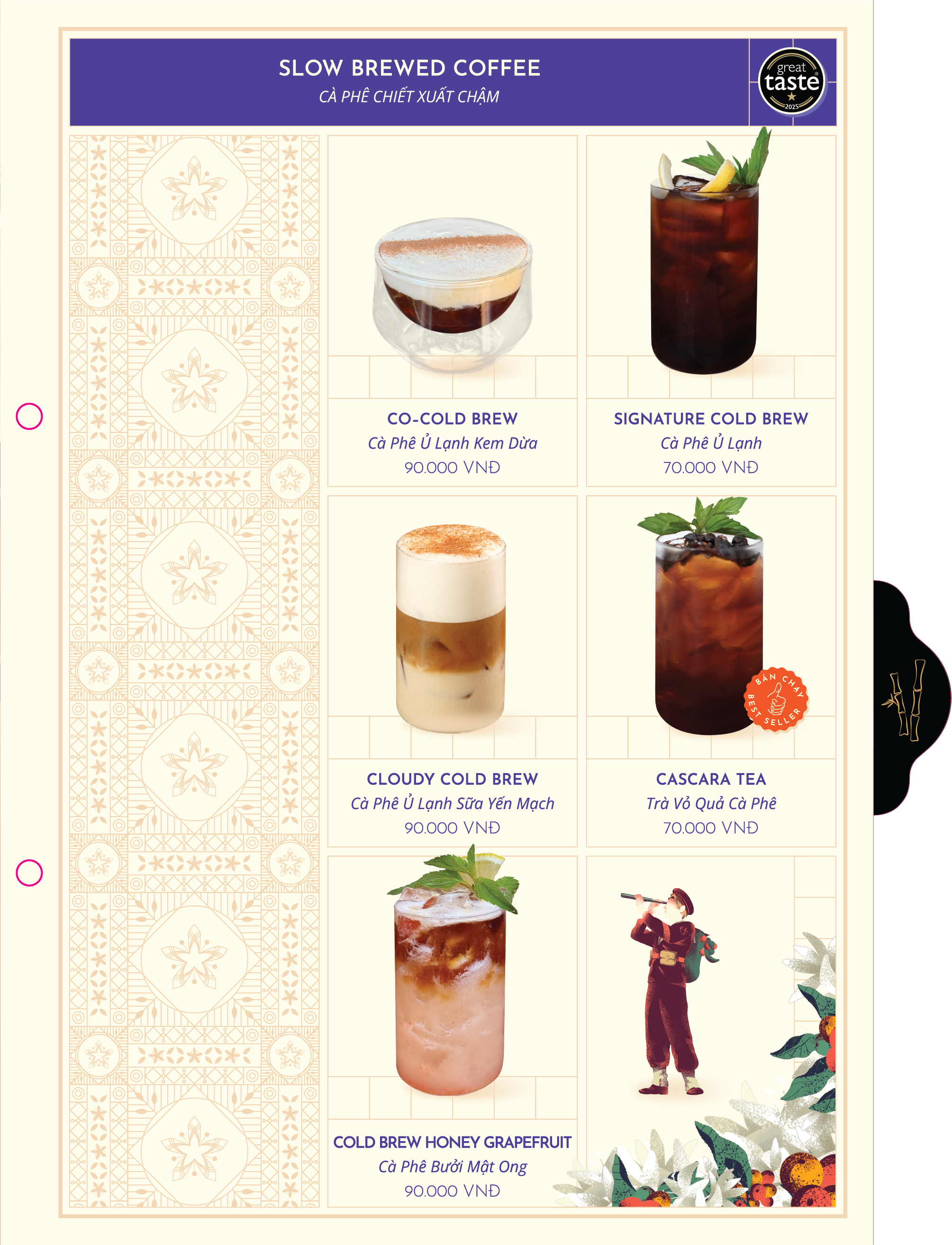 Bảng menu trang 2: cà phê chiết xuất chậm