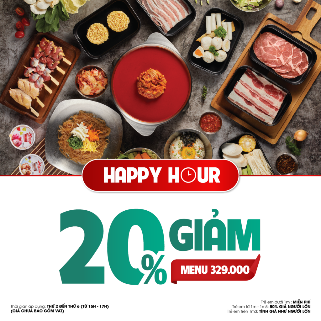 Happy hour −20% banner for the 329 menu