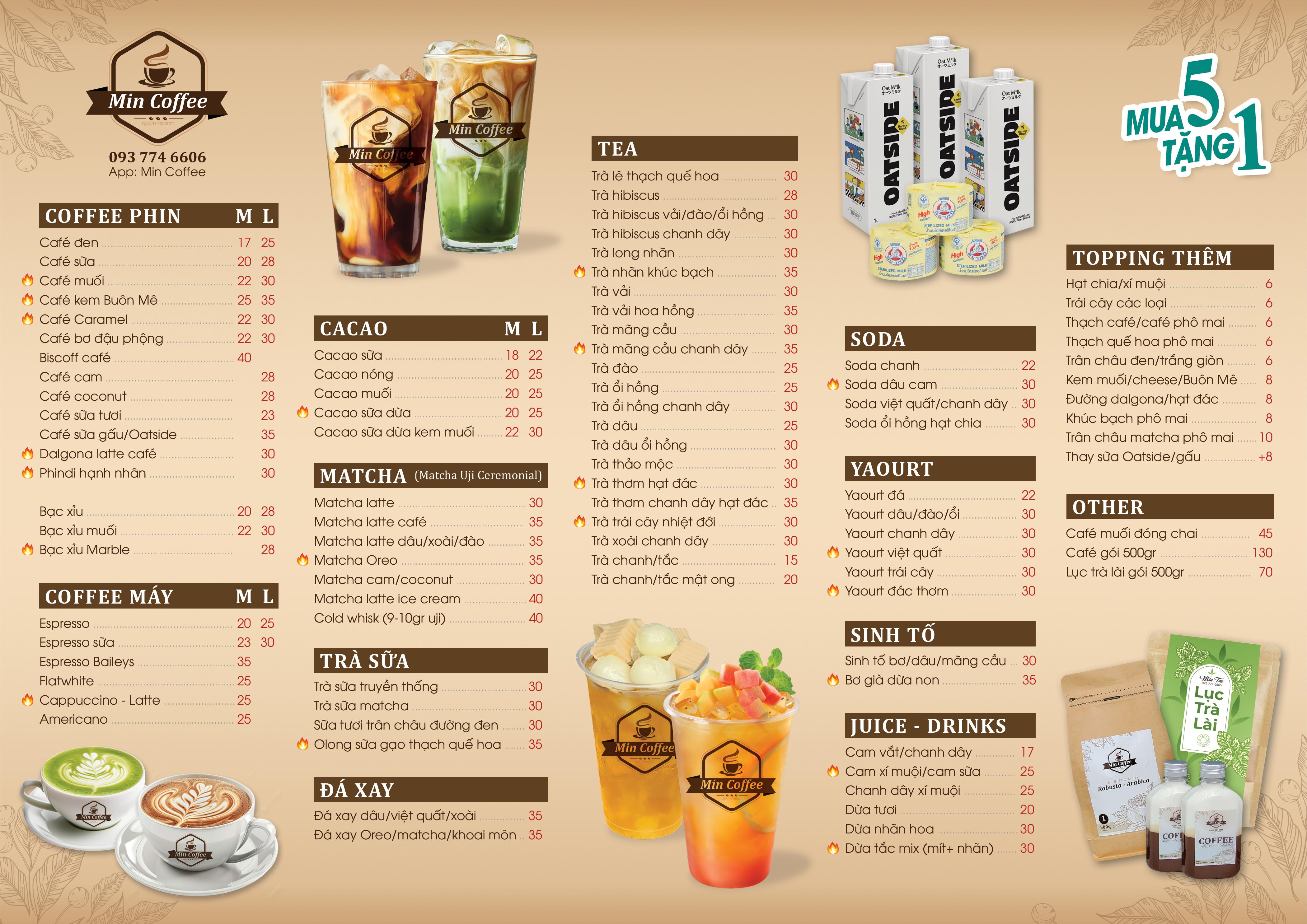 Bảng menu chính Min Coffee
