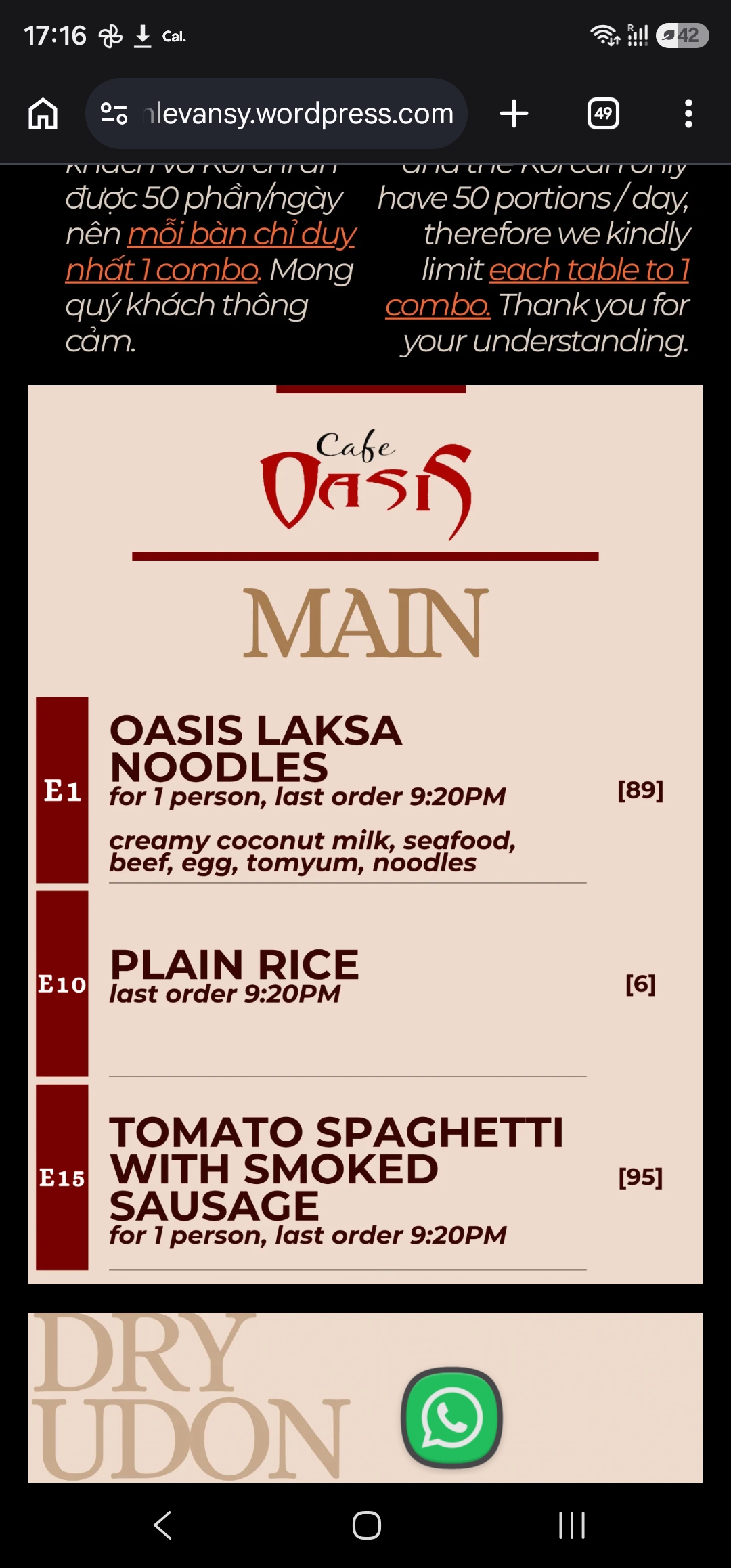 Laksa noodle and rice menu board, August 2026