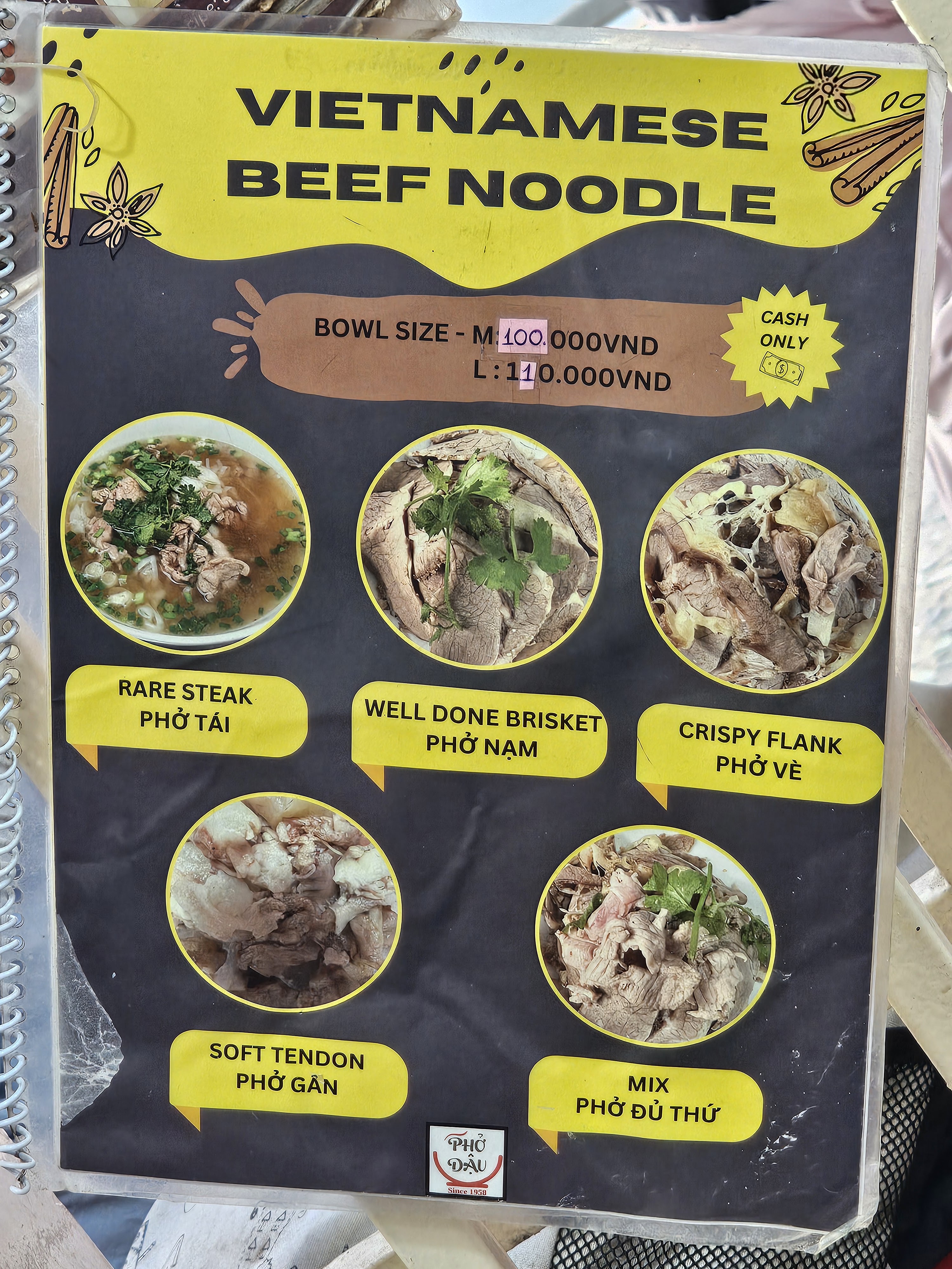 Bảng menu tại Phở Dậu