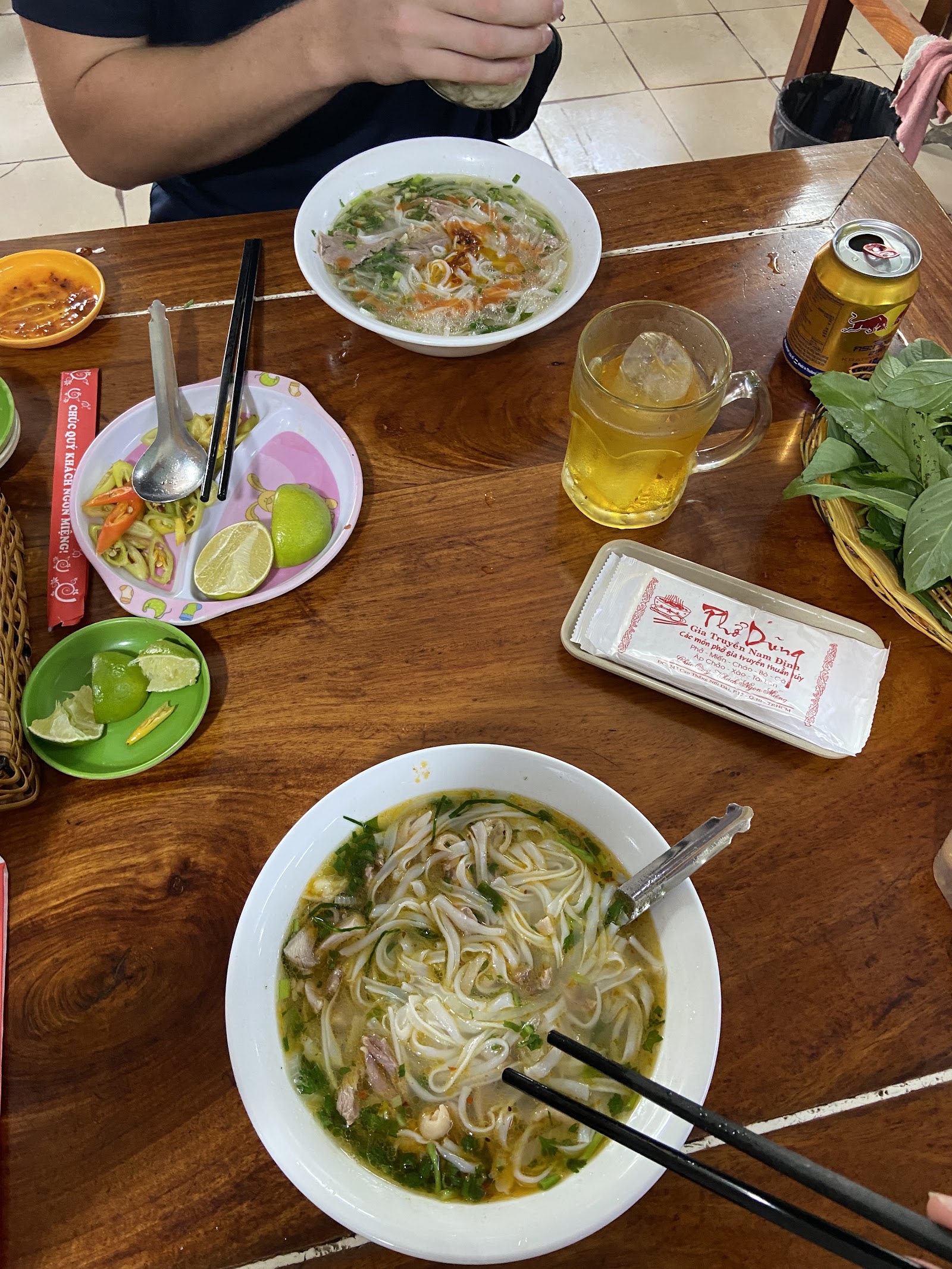 Two pho bowls with iced tea — photo from Google Maps