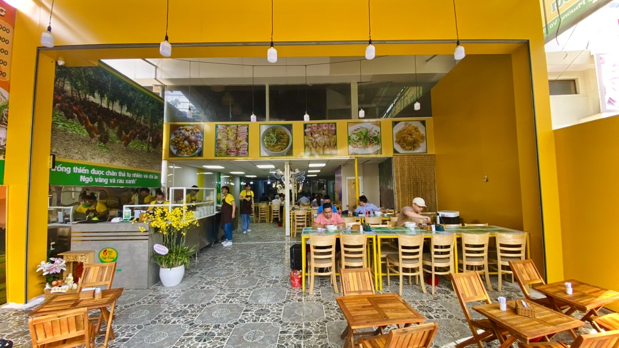 The golden wall and the framed dish strip — Pho Ga Ngo Vang
