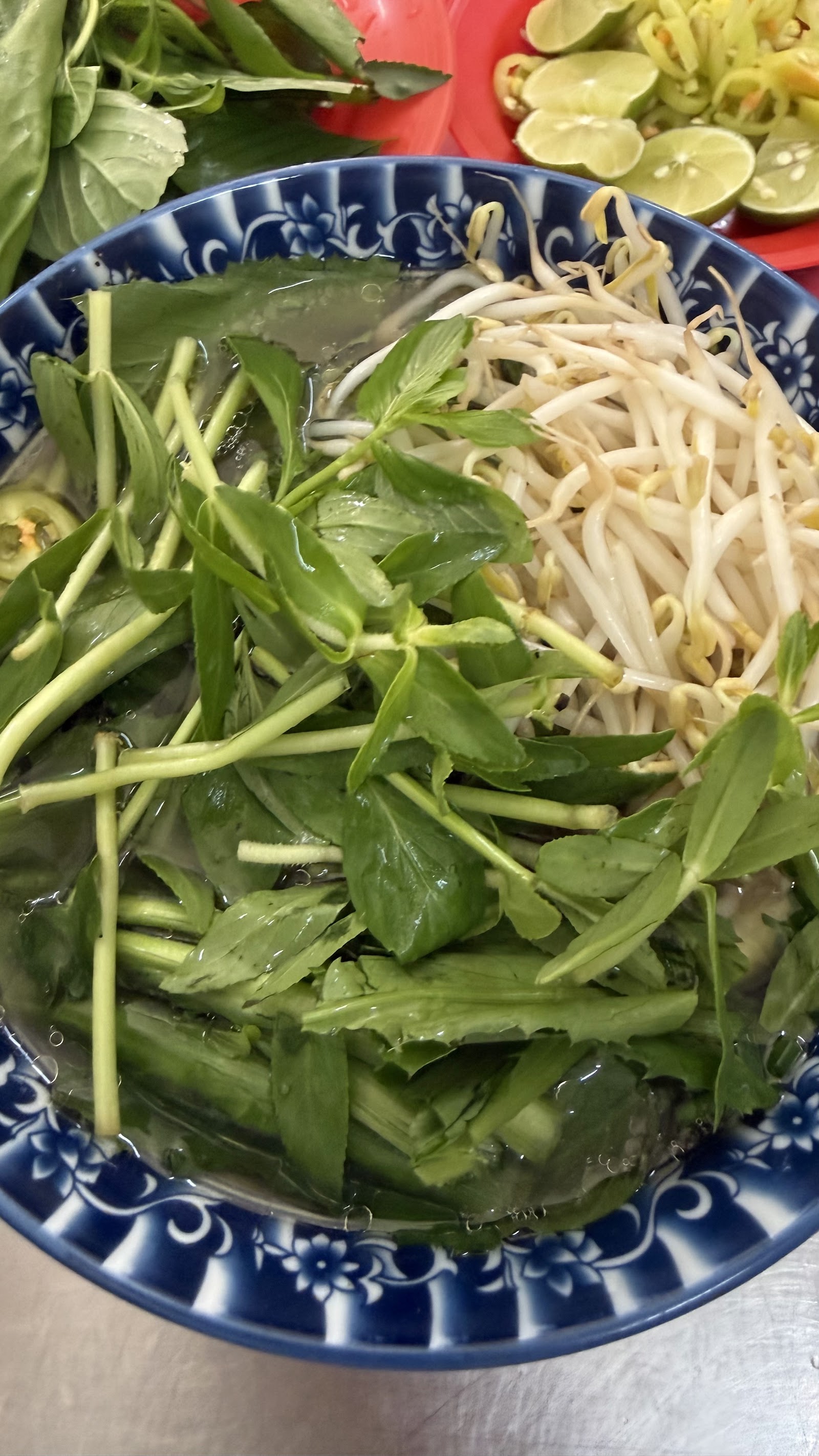 Cận cảnh tô phở — nước dùng hổ phách sẫm, thịt tái