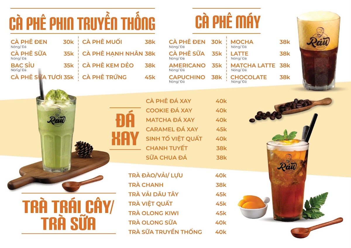 Bảng menu cà phê của quán