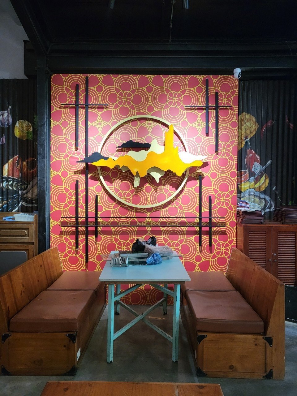 Red-and-gold feature wall