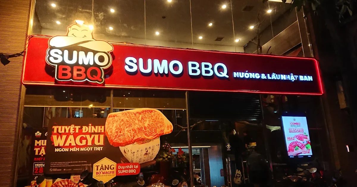 Red SUMO BBQ signage with lanterns