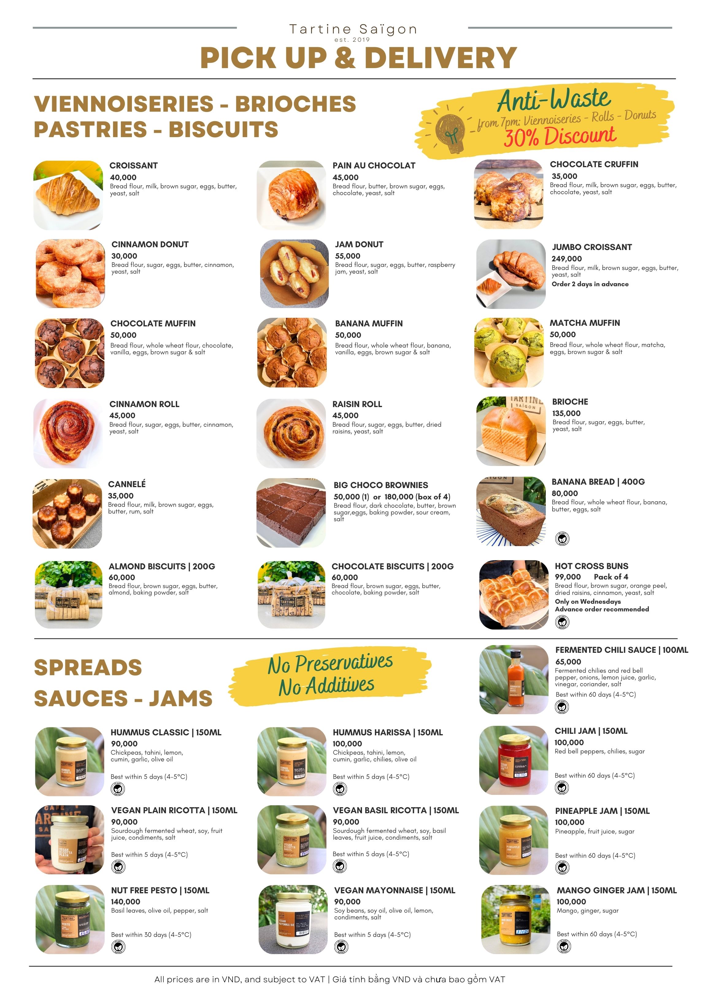 Bảng menu thường của Tartine tháng 11/2025