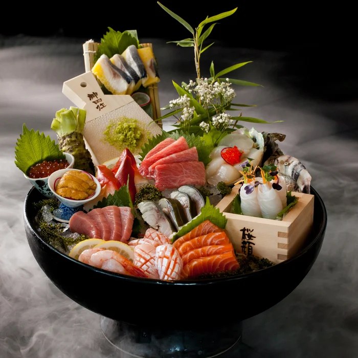 Towa's sashimi platter in dry-ice mist